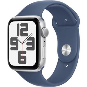 Apple Watch SE (2ª gen.) GPS 44 mm Smartwatch con cassa in alluminio Argento e Cinturino Sport Denim - S/M. Tracker per il fitness e il sonno, app Battito, Rilevamento incidenti, display Retina