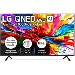 LG QNED evo AI QNED92 Smart TV 65 pollici 4K, Processore α8 Gen2, Precision Dimming Pro con MiniLED, webOS con AI, Dolby Vision & Atmos, Gaming con VRR e FreeSync 4K@144Hz, 65QNED92A6A 2025