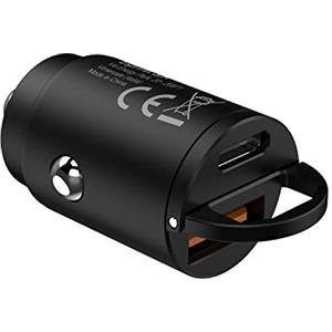 Celly, Caricabatterie da Auto Linea Black Label, Caricabatterie con Porta USB-C + Porta USB, 30W Output, Tecnologia Power Delivery con Ricarica in 1 Ora, Dimensioni Compatte, Nero