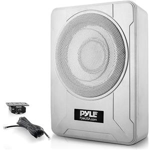 Pyle Subwoofer Amplificato 20 Centimetri 600 Watt, Casse Auto Stereo Compatte Marine Sotto Sedile con Amp Integrato, Ingressi Alto/Basso, Sistema Attivo, Argento