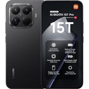 XIAOMI 15T Pro, Smartphone 12+512GB, Display Eye-care da 6,83" 144Hz, MediaTek Dimensity 9400+, Teleobiettivo Leica 5x Pro da 50MP, 5500mAh, Garanzia 2 Anni, Nero, Caricabatterie non incluso
