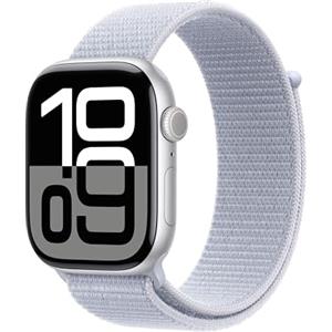 Apple Watch Series 10 GPS 46 mm Smartwatch con cassa in alluminio Argento e Sport Loop Nuvola azzurra - One Size. Fitness tracker, app ECG, display Retina always-on, resistente all'acqua