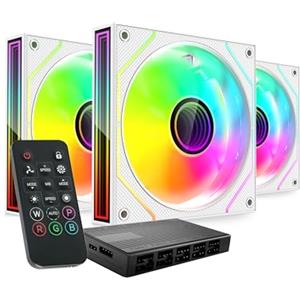 Mars Gaming MF-3DPROKIT, Kit 3x Ventole PWM 120mm, Illuminazione ARGB Infinity Mirror 3D, Sistema di Controllo PWM, Cuscinetti FDB, Telecomando e HUB, Compatibilità Totale ARGB, Bianco