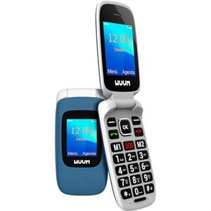 WUUM CLAP - Telefono Cellulare con sportello a doppio schermo | Tasti e numeri grandi | 2 Memorie dirette e Pulsante SOS | Bluetooth | Grande batteria 800mAh | USB-C | Blu