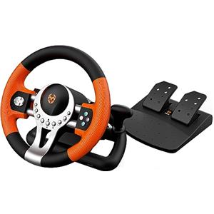 KROM K-Driver - Volante da corsa con pedali e vibrazioni, compatibile con PC, PS3, PS4 e Xbox One, con leva del cambio, levette e 12 pulsanti, connessione USB per giochi di guida