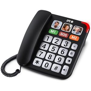 SPC Comfort Numbers Pro - Telefono fisso per anziani con tasti grandi e suoneria forte | Volume chiamata amplificabile +20dB | 6 memorie dirette, vivavoce | Compatibile con apparecchi acustici - Nero