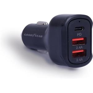 Goodyear Caricatore Rapido 2 USB e 1 USB-C, 3 Porte per Presa Accendisigari Auto iPhone 16/15/14/13/12/11 X, Samsung Galaxy S24/S23/S22/A54, Xiaomi, Huawei