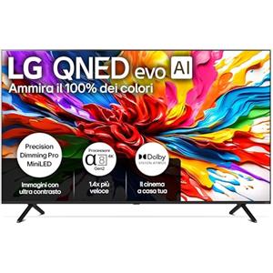 LG QNED evo AI QNED92 Smart TV 75 pollici 4K, Processore α8 Gen2, Precision Dimming Pro con MiniLED, webOS con AI, Dolby Vision & Atmos, Gaming con VRR e FreeSync 4K@144Hz, 75QNED92A6A 2025