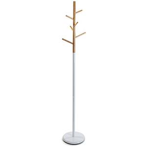 VERSA Malmö Appendiabiti da Terra in Stile Minimalista, Attaccapanni da Terra per Ingresso, con 6 Ganci o Appendiabiti, Misure (A x L x l) 171 x 28 x 28 cm, Metallo e Legno, Colore Bianco