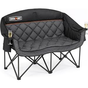 OVERMONT Sedia da Campeggio Oversize per 2 Persone - Divano da Campeggio Doppia per adulti - Sedie da Esterno Resistenti con Schienale Alto e Imbottito - Supporto Fino a 385 kg Nero-Grigio