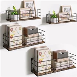 BAKAJI Set 4 Mensole da Parete Design Industrial in Legno Color Noce con Staffe in Metallo, Scaffalatura a Muro Multiuso, Scaffale per Camera da Letto, Soggiorno, Cucina, Bagno, Libreria Salvaspazio