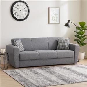Dmora Divano Letto 3 posti Escobar, Divano Letto Contenitore lineare, Sofà da Soggiorno Apertura Click-clack, 223x84xh80 cm, Grigio