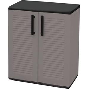 Dmora - Armadio da esterno Mol, Mobile balcone multiuso, Armadietto outdoor a 2 ante, 100% Made in Italy, 68x37h84 cm, Finitura righe, Grigio e Nero