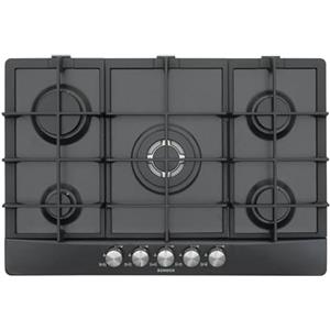 SCHOCK | Piano Cottura 5 Fuochi Gas Primus PC75 con Manopole Milleluci, Griglie in Ghisa, Valvole di Sicurezza, Antracite, 740x500 mm