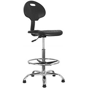 Waytex ATIK - Seggiolino alto da lavoro, seduta e schienale ergonomici, regolabile in altezza da 57 a 81 cm, con poggiapiedi in metallo cromato, girevole a 360°