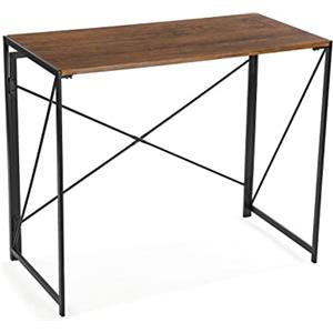 VERSA Jack Scrivania per Computer e Scrittoio Salvaspazio, Piccolo Tavolo da Ufficio, Salotto o Studio di Casa, Pieghevole, Misure (A x L x l) 74 x 45 x 90 cm, Legno e Metallo, Colore Marrone
