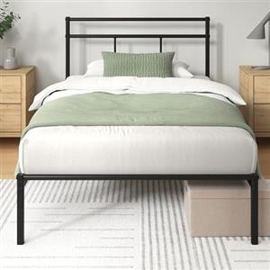 Zinus Elias Rete Letto Singolo 80x190 cm con Testiera in Metallo - Struttura Letto con Doghe in Metallo Incluse - Altezza 31 cm con Spazio Sottostante - Facile da Montare - Nero