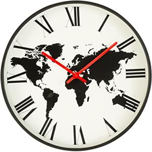 Baroni Home Orologio da Parete in PVC in Stile Moderno 40 cm, Silenzioso, Numeri Grandi, Nero con Mondo, 40x5x40 cm