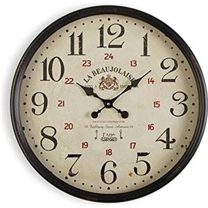 VERSA Beaujolaise Orologio da Parete Decorativo per Cucina, Soggiorno, Sala da Pranzo o Camera da Letto, Misure (A x L x l) 50 x 13,5 x 50 cm, Metallo, Colore Nero