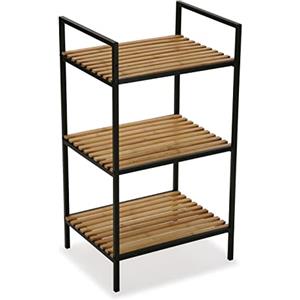 VERSA Willow Mobile Bagno, Mobiletto Bagno Salvaspazio, Mobiletti, Scaffalatura organizzativa a 3 Ripiani, Misure (A x L x l) 70 x 32,5 x 39 cm, bambù e Metallo, Colore Nero