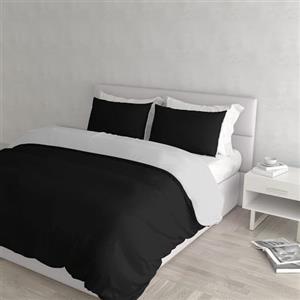 Italian Bed Linen Set Copripiumino 100% Cotone Natural Color, Made in Italy - Parure Copri Piumino - Sacco Piumone 250x200 cm con Doppia Patella e Federe Cuscino, Matrimoniale, Nero/Grigio Chiaro