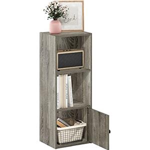 Furinno Luder Libreria a 3 Ripiani con Armadio a 1 Anta, Legno ingegnerizzato, Quercia Francese, 3-Tier
