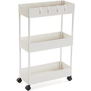 VERSA Skuvoy Mobile Bagno, Mobiletto Bagno Salvaspazio, Mobiletti, con 3 Ripiani e rotelle, Misure (A x L x l) 63,5 x 18 x 40 cm, ABS e plastica, Colore Bianco