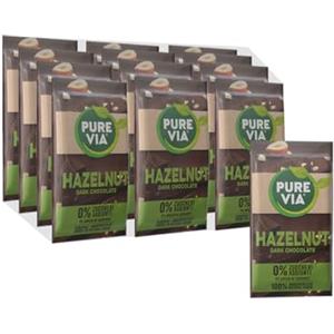 MERISANT Pure Via® Cioccolato Fondente alle Nocciole, Senza Zucchero Aggiunto, 100% Ingredienti di Origine Naturale, Con Eritritolo e Stevia, Senza Glutine, Senza Lattosio, Senza Maltitolo, Multipack 12x75g