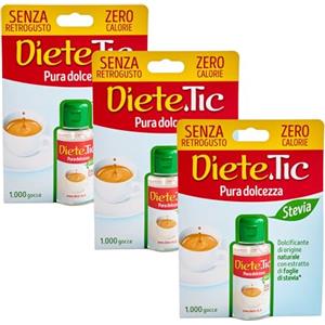 Valsoia Diete.Tic, Stevia Dolcificante Liquido Zero Calorie, Pratica Confezione da 3 x 50 ml (1000 Gocce), Senza Glutine, Senza Conservanti e Aspartame, Ottimo per Dolcificare Bevande, Yogurt, Macedonie