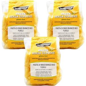 Oltresole - Pasta di Mais Bianco Biologica Italiana Gluten Free, Formato Fusilli - pasta senza glutine, 100% farina di mais bianco bio, vegan, confezione da 3 pacchi da 350 g