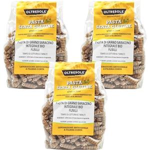 Oltresole - Pasta di Grano Saraceno Biologica Gluten Free, Formato Fusilli - pasta senza glutine, 100% farina di grano saraceno integrale bio, ricca di fibre, vegana, confezione da 3 pacchi da 350 g