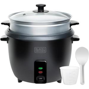 BLACK+DECKER BXRC1800E - Cuociriso elettrico 700W | Capacità 1,8 L fino a 7 porzioni | Cottura e mantenimento calore | Accessorio per cottura a vapore | Rivestimento antiaderente | Bianco