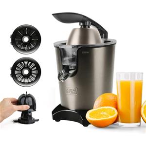 BLACK+DECKER - Spremiagrumi a Leva 350W | Motore AC Pro | 2 Coni | Serbatoio 0,65L o Erogazione Continua | Anti-Goccia | Filtro Polpa | Parti Lavabili | Senza BPA | Acciaio Inox