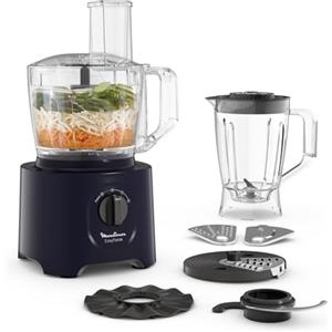 Moulinex Robot da cucina multifunzione Moulinex Easy Force, 800 W, 25 funzioni, 2 velocità + Pulse, 6 accessori di cui 1 frullatore incluso, Compact FP247810, Blu notte