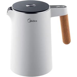 Midea 1,5 Litri Bollitore Elettrico Temperatura Regolabile, 2200W Kettle con Doppia Parete e Interno in Acciaio Inox, 7 Livelli di Temperatura, Manico in Legno, senza BPA, Bianco