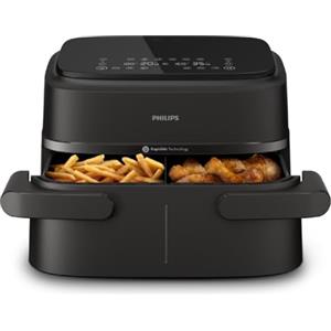 Philips Airfryer Serie 1000, Friggitrice ad Aria con Singolo/Doppio Cestello Flexi da 7.1L e Separatore, Doppia Resistenza e Termostasti Separati, RapidAir, 10 Modalità, Compatto, HomeID (NA154/00)