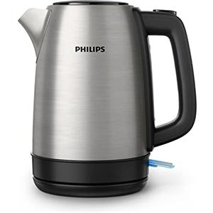 Philips Daily Collection Bollitore Elettrico in Metallo - Acciaio Inox per Uso Alimentare, Resistenza Piatta a Bollitura Rapida, Filtro Anticalcare, Coperchio a Molla, 1,7L, Spia Luminosa (HD9350/90)