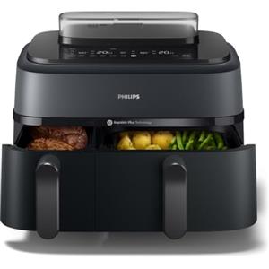 Philips Airfryer Serie 5000 doppio cestello con vapore-Frittura ad aria, cottura a vapore o combinata 19 metodi di cottura; Capacità 9L (3L + 6L), Tecnologia RapidAir Plus, Auto SteamClean (NA550/00)