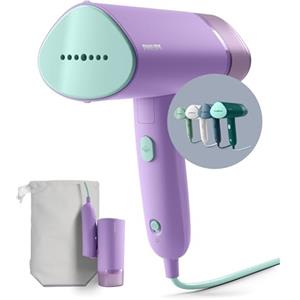 Philips Serie 3000 Stiratrice verticale a vapore -1000 W, 20 g/min di vapore, Serbatoio dell'acqua estraibile da 100 ml, Piastra in plastica, Custodia inclusa, 630g di peso leggero, viola (STH3010/30)