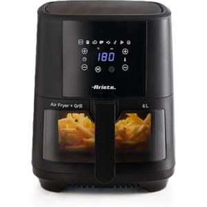 Ariete 4626 Friggitrice ad aria 6L, 1300 W, Capacità 6L, Capacità di cottura 2,5kg, 8 programmi preimpostati, Temperatura fino a 200°, Cestello trasparente per controllo cottura, Nero