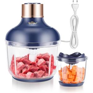 Bear Doppia Tazza Tritatrice Domestica Elettrica per Carne e Verdure - Macchina Alimentare Complementare Multifunzione per Bambini - Frullatore Piccolo