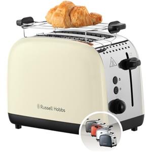 Russell Hobbs Tostapane - 2 Fette - Acciaio Inox Crema; Scomparti per toast extra larghi; 6 livelli di doratura; Funzione di scongelamento; Funzione solleva e guarda, 1600 W, ColorPlus 26551-56