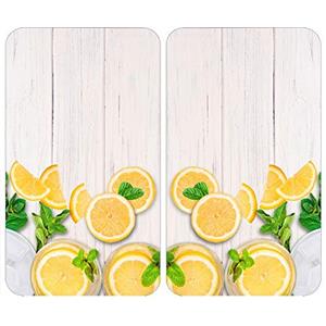 WENKO Coprifornelli Universale Mod Limoni, regolabile in altezza per tutti i tipi di fornelli, tagliere e paraspruzzi, vetro, 30 x 52 cm, 2 pezzi