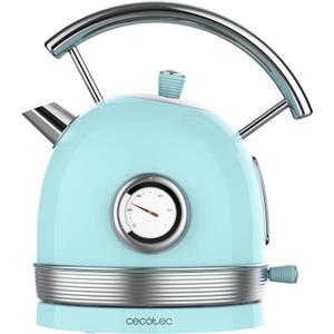 Cecotec Bollitore elettrico ThermoSense 420 Light Blue. 1,8 litri di capacità, 2200 W, misuratore di temperatura, base 360°, acciaio inox, stile vintage, blu
