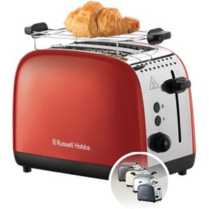 Russell Hobbs Tostapane - 2 Fette - Acciaio Inox Rosso; Scomparti per toast extra larghi; 6 livelli di doratura; Funzione di scongelamento; Funzione solleva e guarda, 1600 W, ColorPlus 26554-56