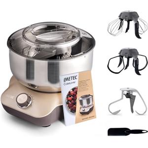 Imetec CakeLover, Impastatrice Planetaria di 5L per Torte, Dolci, Pizza, Pane, Pasta - 1500 W, 6 Velocità, Ciotola in Acciaio Inox, Doppio Gancio, Fruste - Design Compatto, Ricettario Incluso