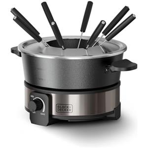 BLACK+DECKER - Fonduta Elettrica BXFC1000E 1000W | Termostato Regolabile | Capacità 2L | Per Formaggio, Cioccolato, Olio o Brodo | 8 Spiedini | Rivestimento Antiaderente senza PFOA