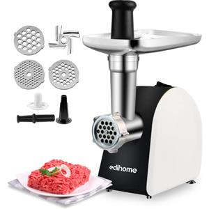 Edihome, Tritacarne Elettrico, Tritacarne Professionale, 2200W, Multifunzionale con 3 Piastre di Taglio e Ripieno per Salsicce (Nero/Bianco)