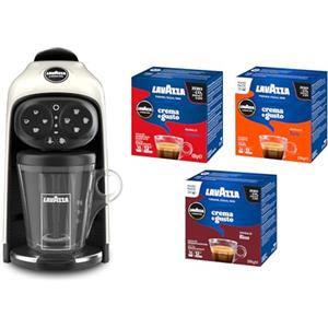 Lavazza, A Modo Mio Macchina per Caffè Deséa White Cream con 88 Capsule Crema e Gusto Assortite, Macchina per Espresso 1500 W, 220-240 V, 50/60 Hz, Capacità Max 10 Capsule di Caffè e 1.1 Litri d'Acqua