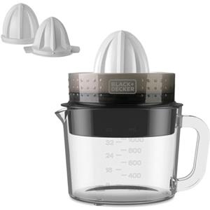 BLACK+DECKER - Spremiagrumi Automatico 30W | Caraffa in Vetro 1L | Doppio Senso di Rotazione | Regolatore di Polpa | Coni Rimovibili | Lavastoviglie | Design Compatto